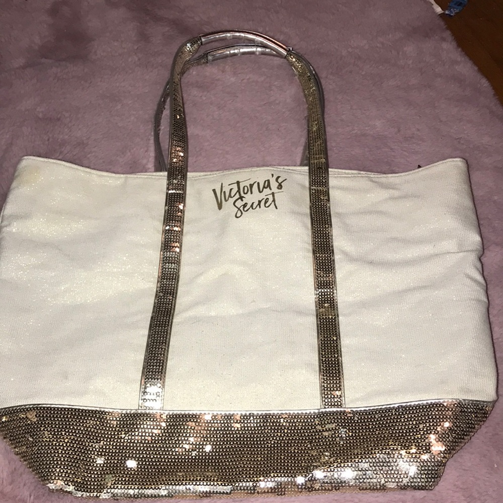 White and gold victoria’s secret bag